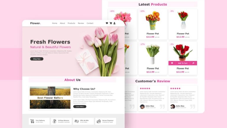 E-Commerce Flower Shop /Flower Business Website Design Using Pure HTML & CSS Only 100% Free Download