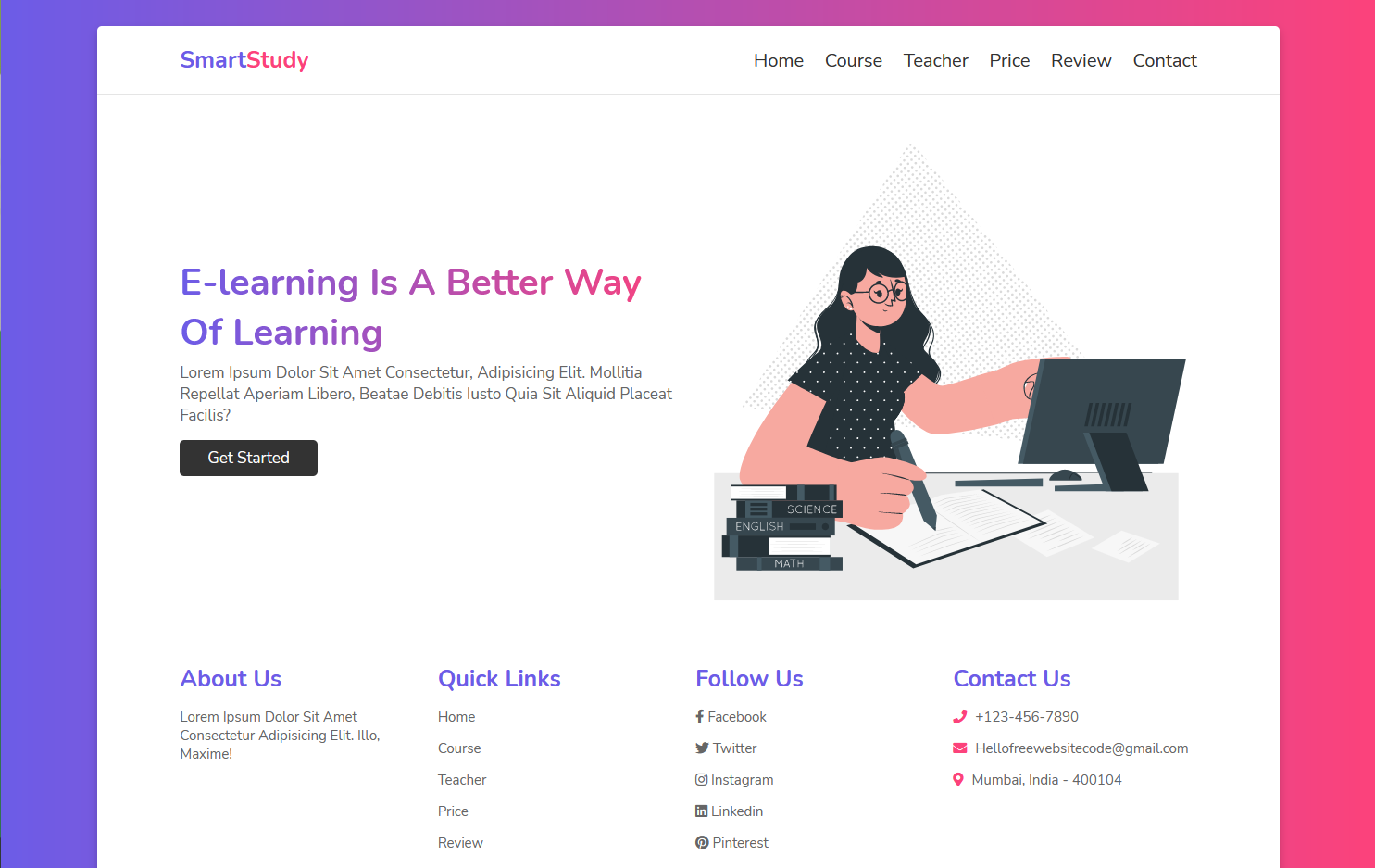 Online Education Website Design Using HTML CSS JS - Multi Pages Website Design 100% Free Source Code