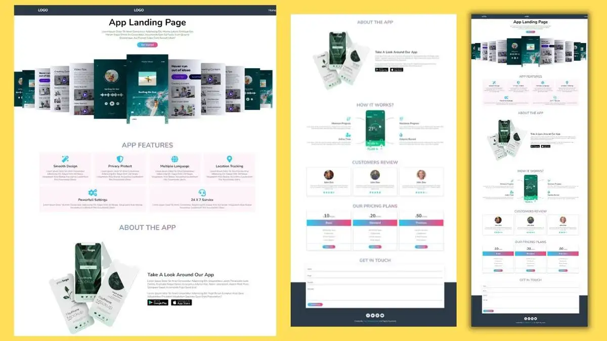 app landing page html template free